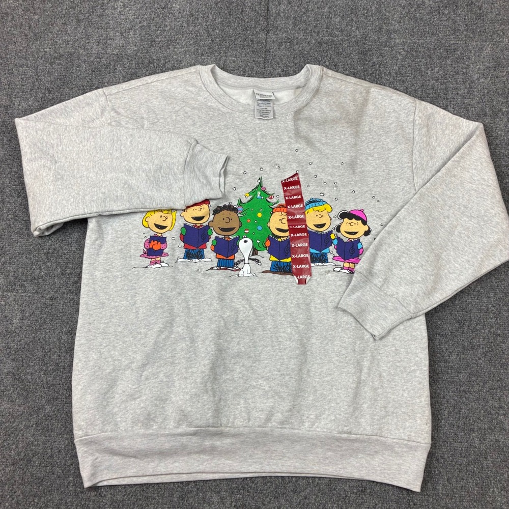 Peanuts Christmas Caroling Crewneck Sweatshirt Womens Size XL Grey Heather